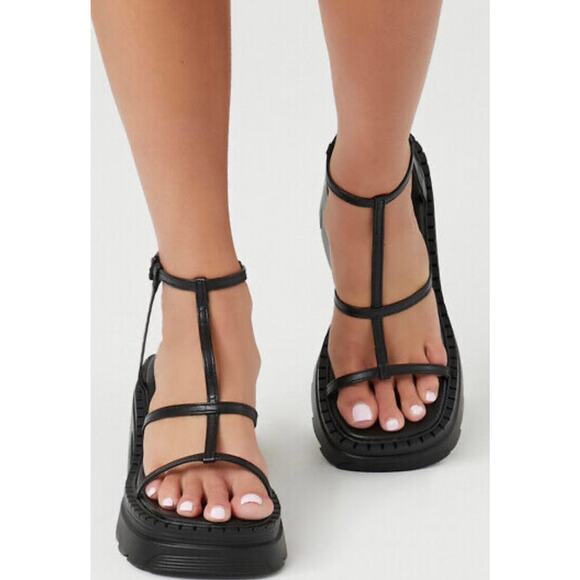 NEW Forever 21 Caged Block Platform Black Summer Sandal Size 7.5 - Picture 8 of 8